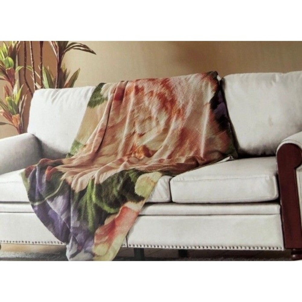 Callisto Home Velvet Throw 50"‎ x 60" Multicolor Floral Water Painted NWT $125